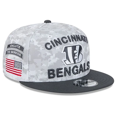 Youth New Era White/Graphite Cincinnati Bengals 2024 Salute To Service 9FIFTY Snapback Hat