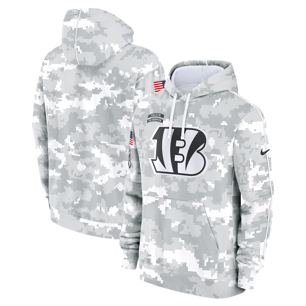 Sweat à capuche Nike Cincinnati Bengals 2024 Salute To Service pour jeunes Blanc/Gris