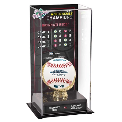 Vitrine de présentation sublimée des champions de la série mondiale 1990 des Reds de Cincinnati avec image de la liste des séries