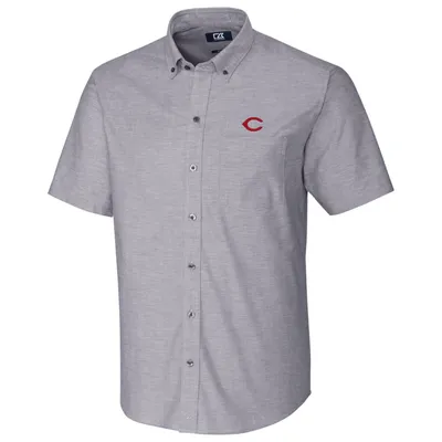 Houston Astros Cutter & Buck Short Sleeve Stretch Oxford Button-Down Shirt - Charcoal Size: Medium