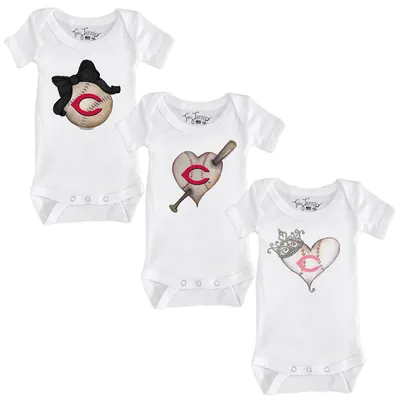 Cincinnati Reds Tiny Turnip Girls Infant 3-Piece Bodysuit Set - White