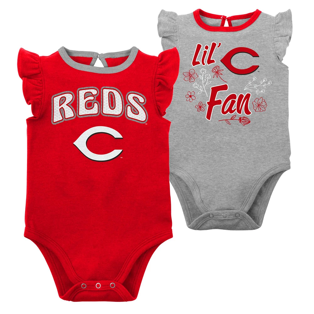 Lot de deux bodys pour nouveau-nés et bébés rouge/gris chiné Cincinnati Reds Little Fan