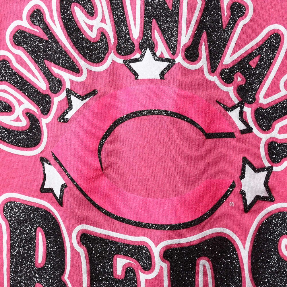 New Era Girl's Youth New Era Pink Cincinnati Reds Jersey Stars V-Neck T- Shirt