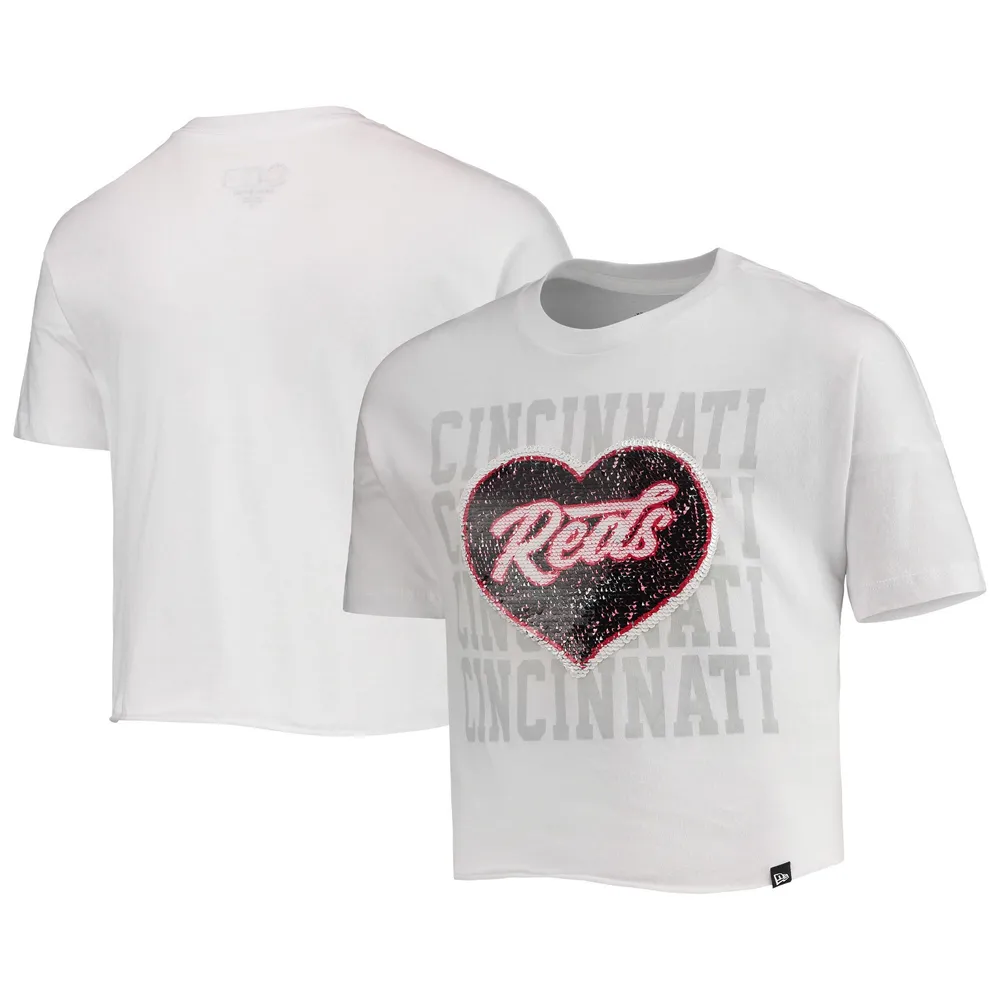 Lids Cincinnati Reds New Era Girls Youth Flip Sequin Heart Crop Top - White