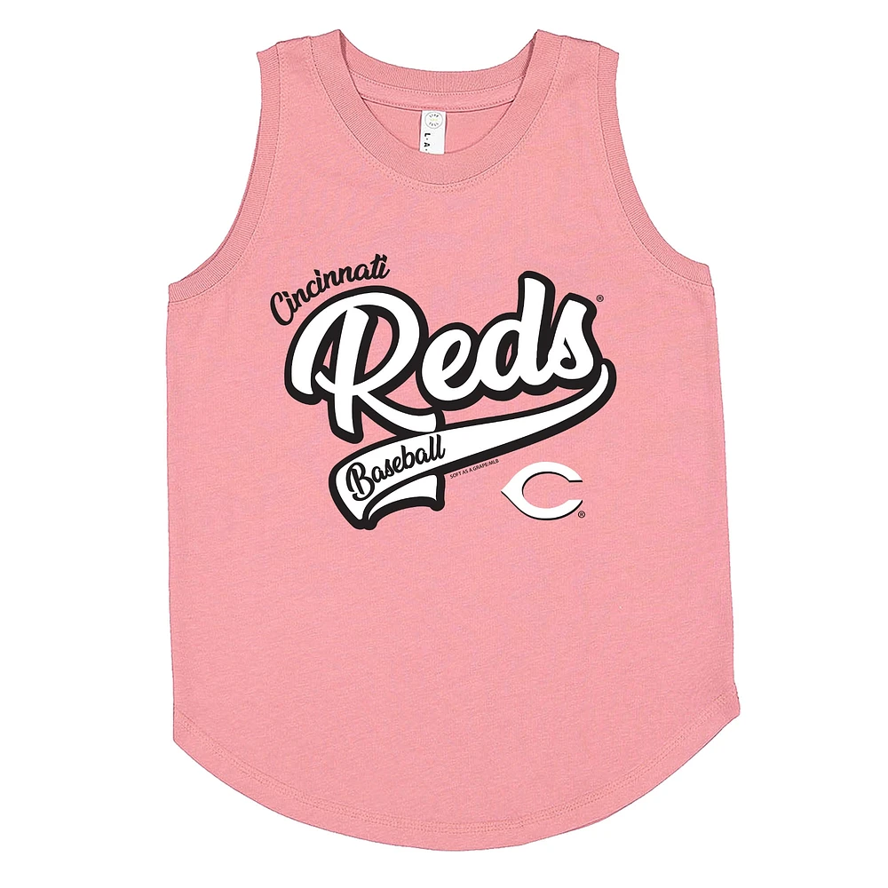 Girls Youth Soft as a Grape Pink Cincinnati Reds Tank Top