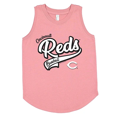 Girls Youth Soft as a Grape Pink Cincinnati Reds Tank Top