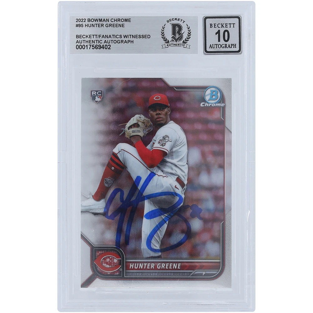 V106832 REDS Hunter Greene Cincinnati Reds Autographié 2022 Bowman Chrome #95 Beckett Fanatics Witnessed Authenticated 10 Rookie Card Hunter Greene AUT BWM TRADING CARDS 45666 AUTTRC CA01B00109 #1