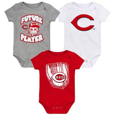 Cincinnati Reds Infant Minor League Player Three-Pack Bodysuit Set - Heather Gray/Red/White
