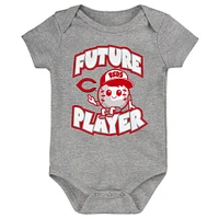 Infant Heather Gray/Red/White Cincinnati Reds Minor League Player Three-Pack Bodysuit Set