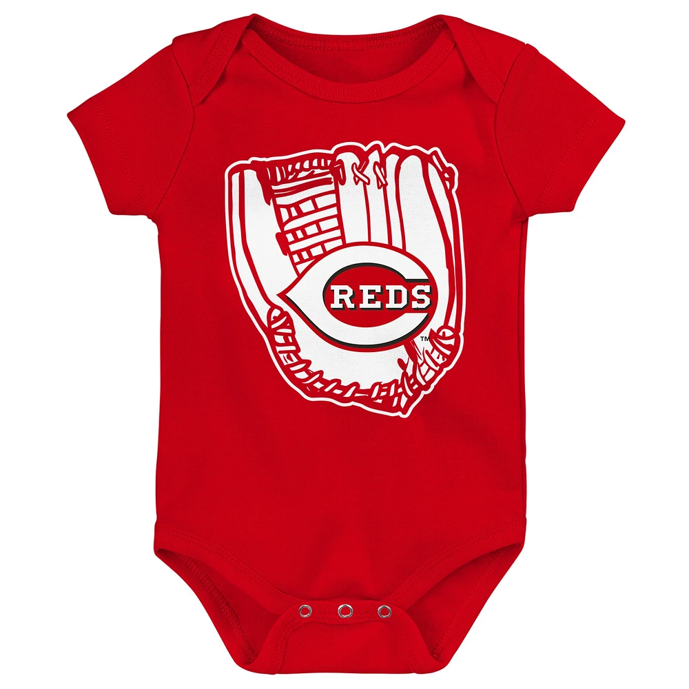 Infant Heather Gray/Red/White Cincinnati Reds Minor League Player Three-Pack Bodysuit Set