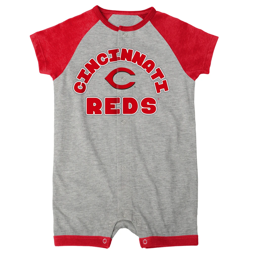 Infant  Heather Gray Cincinnati Reds Extra Base Hit Raglan Full-Snap Romper