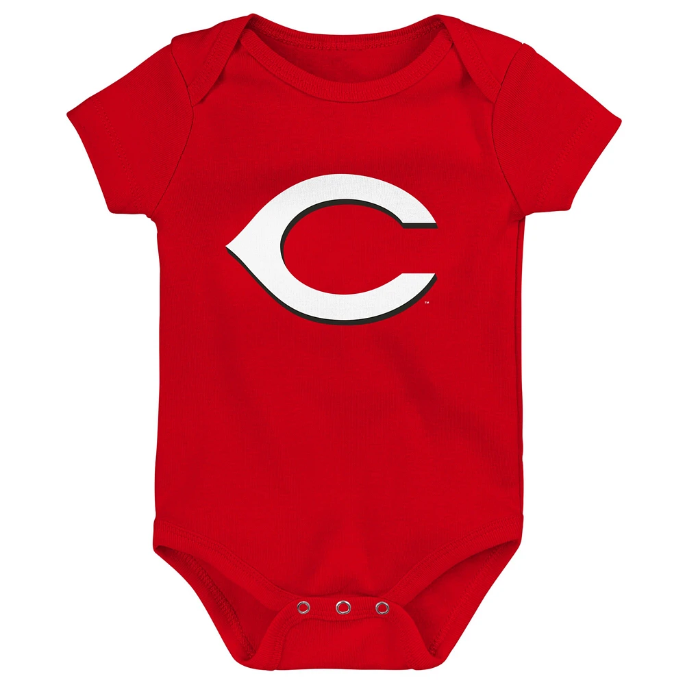 Infant Red/White/Heather Gray Cincinnati Reds Biggest Little Fan 3-Pack Bodysuit Set