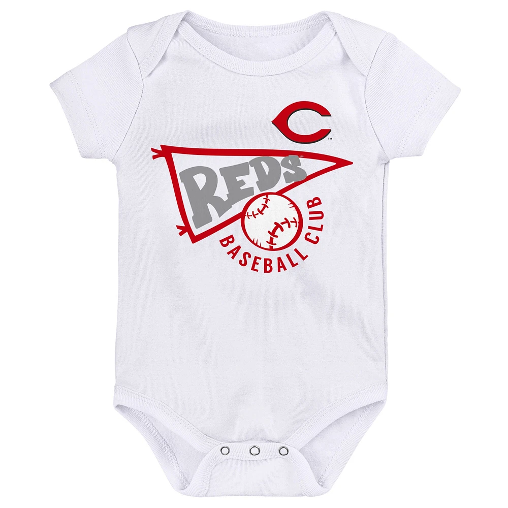 Lot de 3 bodys rouge/blanc/gris chiné Cincinnati Reds Biggest Little Fan pour bébé