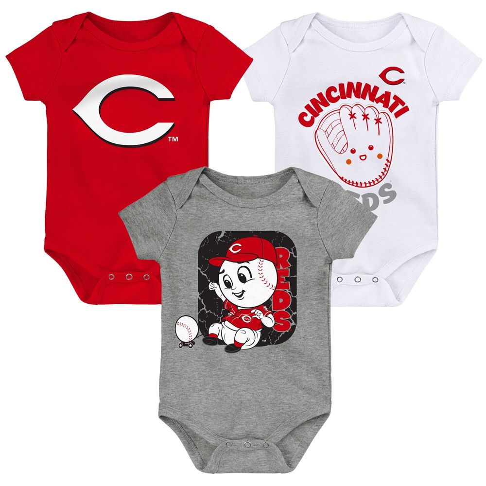 Infant Red/White/Heathered Gray Cincinnati Reds 3-Pack Change Up Bodysuit Set