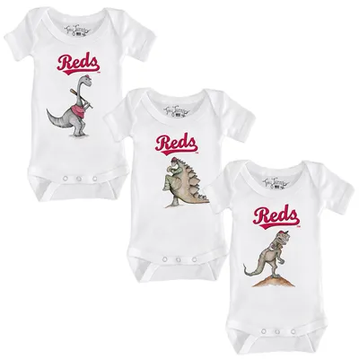 Cincinnati Reds Tiny Turnip Infant 3-Piece Dinosaur Bodysuit Set - White