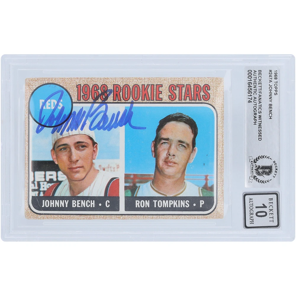 Johnny Bench Cincinnati Reds Autographed 1968 Topps #247 Beckett Fanatics Witnessed Authenticated 10 Rookie Card 