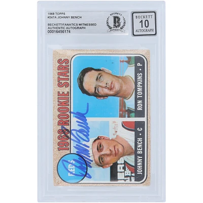 Johnny Bench Cincinnati Reds Autographed 1968 Topps #247 Beckett Fanatics Witnessed Authenticated 10 Rookie Card 