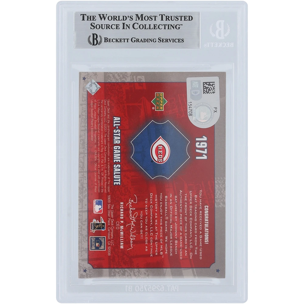 Johnny Bench Cincinnati Reds Autographed 2001 Upper Deck '71 All-Star Game Salute Bat Relic #ASJB Beckett Fanatics Witnessed Authenticated Card