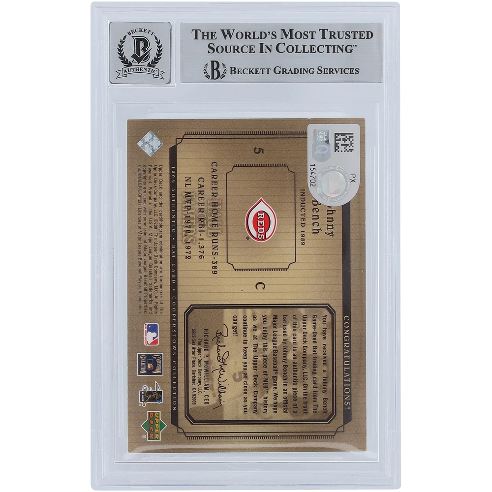 Johnny Bench Cincinnati Reds Autographed 2001 Upper Deck Hall Of Famer Bat Relic #B-Jbe Beckett Fanatics Witnessed Authenticated 10 Card