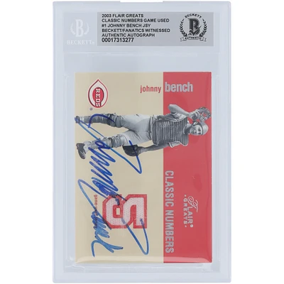 Johnny Bench Cincinnati Reds Autographed 2003 Fleer Flair Greats Classic Numbers Jersey Relic #JB Beckett Fanatics Witnessed Authenticated Card 