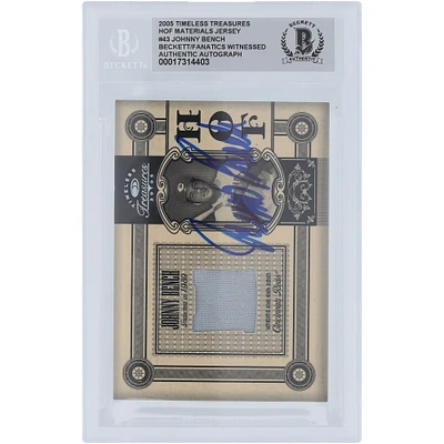 Johnny Bench Cincinnati Reds Autographed 2005 Donruss Timeless Treasures HOF Materials Jersey Relic #HOF-43 #/50 Beckett Fanatics Witnessed Authenticated 10 Card 