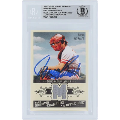 Johnny Bench Cincinnati Reds Autographed 2009 Upper Deck Goodwin Champions Jersey Relic #GCM-BE Beckett Fanatics Witnessed Authenticated Card