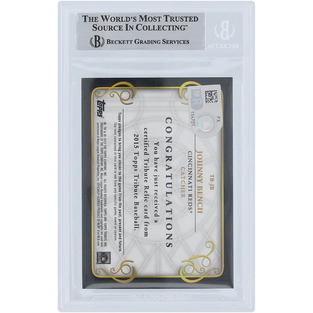Johnny Bench Cincinnati Reds Autographed 2015 Topps Tribute Bat Relic #TR-JB #/199 Beckett Fanatics Witnessed Authenticated Card