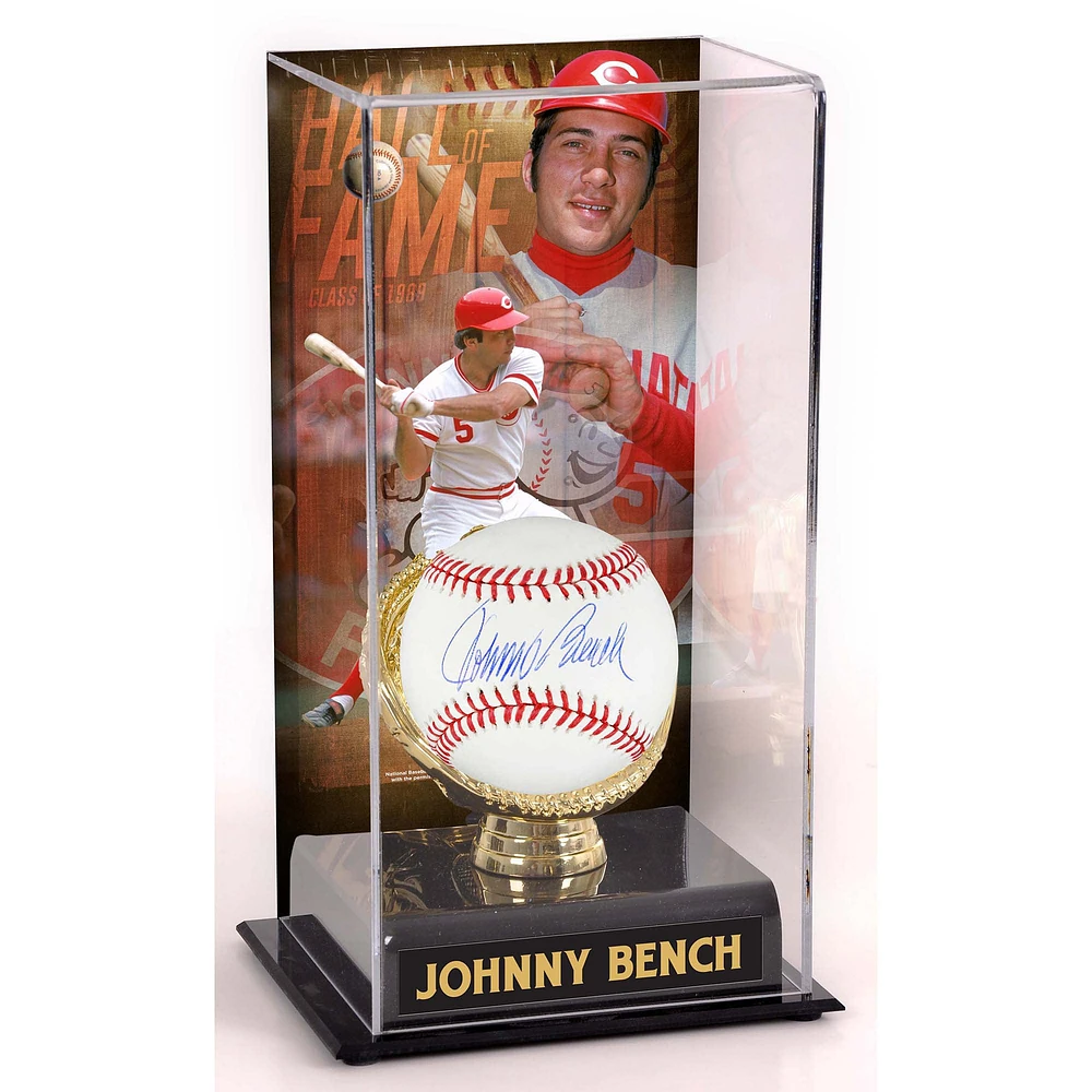 Johnny Bench Cincinnati Reds Autographed Baseball and Hall of Fame Sublimated Display Case