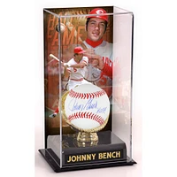 Baseball autographié par Johnny Bench des Cincinnati Reds avec inscription « HOF 89 » et vitrine d'exposition sublimée du Temple de la renommée