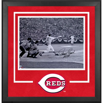 Johnny Bench Cincinnati Reds Autographed Deluxe Framed 16" x 20" Black & White Hitting Photograph with "HOF 89" Inscription