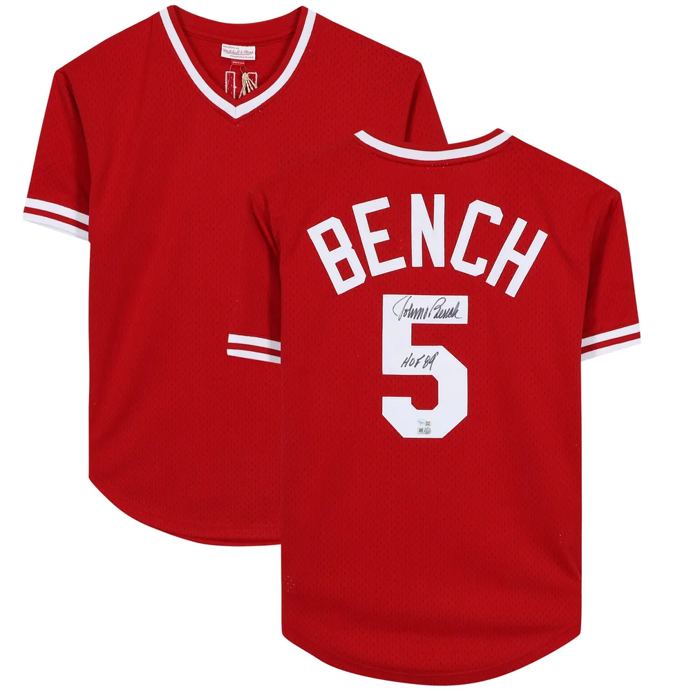 Lids Johnny Bench Cincinnati Reds Fanatics Authentic Autographed Mitchell &  Ness 1983 Red Replica Batting Practice Jersey with HOF 89 Inscription