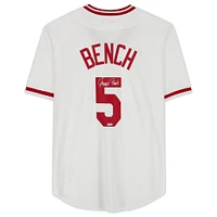 Maillot réplique autographié par Johnny Bench des Cincinnati Reds de la collection Nike Cooperstown blanche