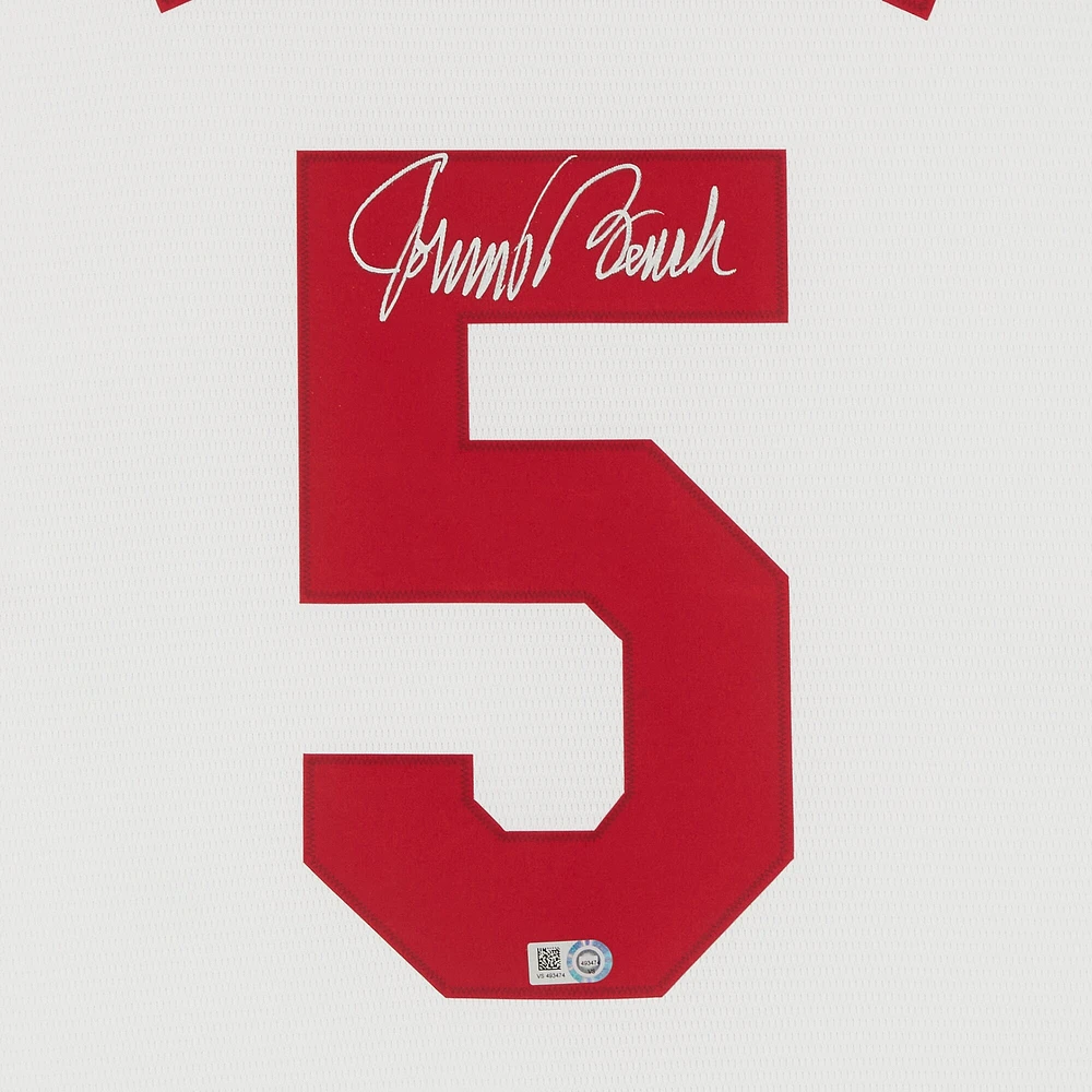 Maillot réplique autographié par Johnny Bench des Cincinnati Reds de la collection Nike Cooperstown blanche