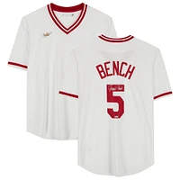 Maillot réplique autographié par Johnny Bench des Cincinnati Reds de la collection Nike Cooperstown blanche