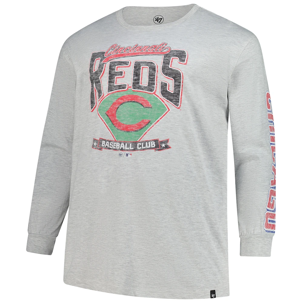 T-shirt à manches longues Franklin gris vieilli pour homme, modèle Big & Tall, des Reds de Cincinnati, '47