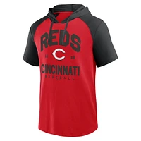 Men's Fanatics  Red Cincinnati Reds Prime Raglan Short Sleeve Hoodie T-Shirt