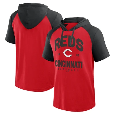 Men's Fanatics  Red Cincinnati Reds Prime Raglan Short Sleeve Hoodie T-Shirt