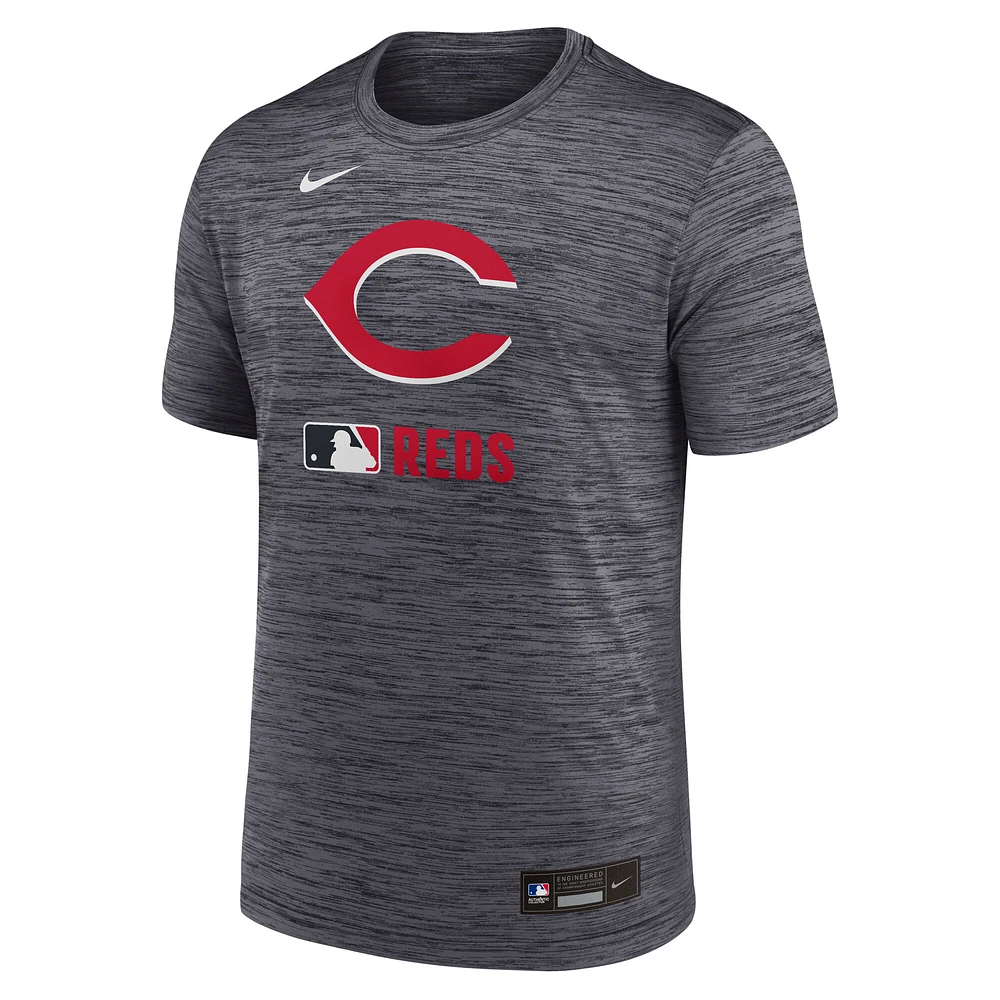 T-shirt Nike Velocity Performance pour homme, collection authentique des Reds de Cincinnati, noir