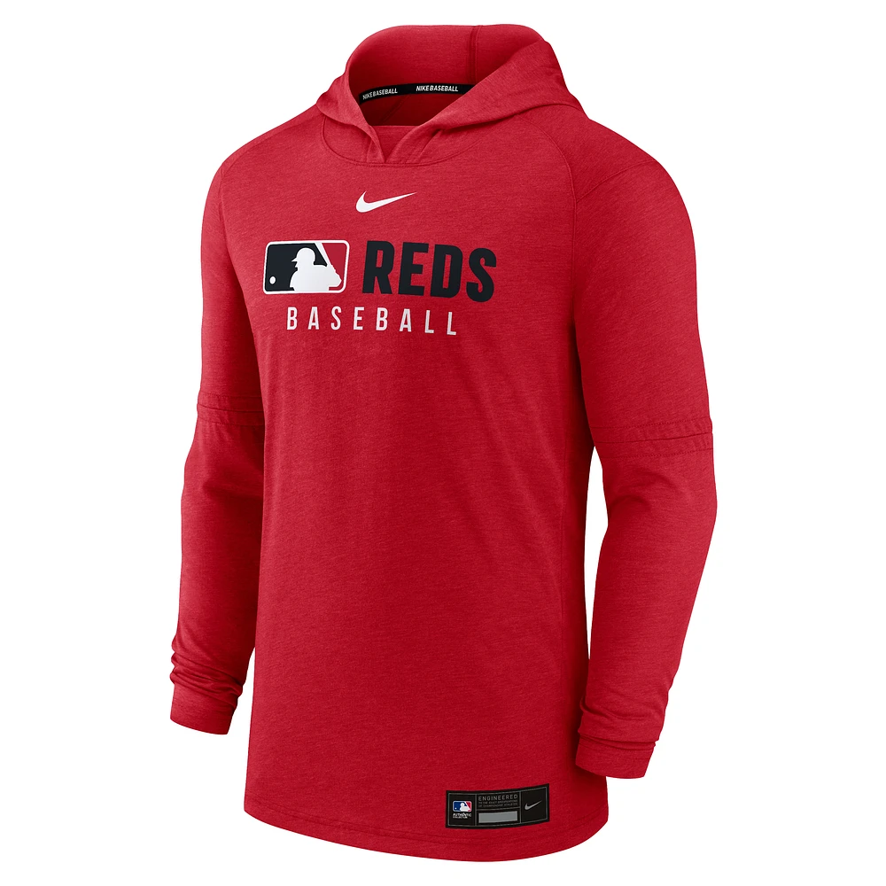 Men's Nike  Heather Red Cincinnati Reds Authentic Collection Tri-Blend Performance Pullover Hoodie