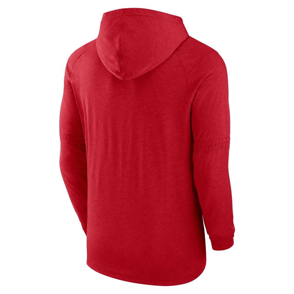 Men's Nike  Heather Red Cincinnati Reds Authentic Collection Tri-Blend Performance Pullover Hoodie