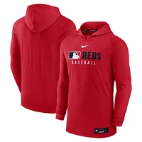 Men's Nike  Heather Red Cincinnati Reds Authentic Collection Tri-Blend Performance Pullover Hoodie