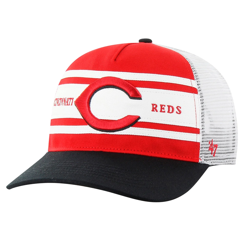 Men's '47 Red Cincinnati Reds Gridiron Super Stripe Relaxed Trucker Hitch Adjustable Hat