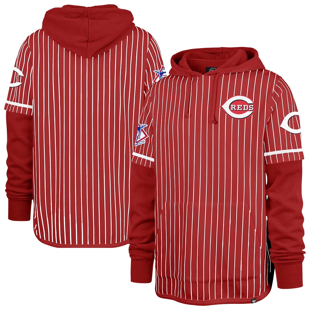 Sweat à capuche rayures doubles pour homme '47 Red Cincinnati Reds