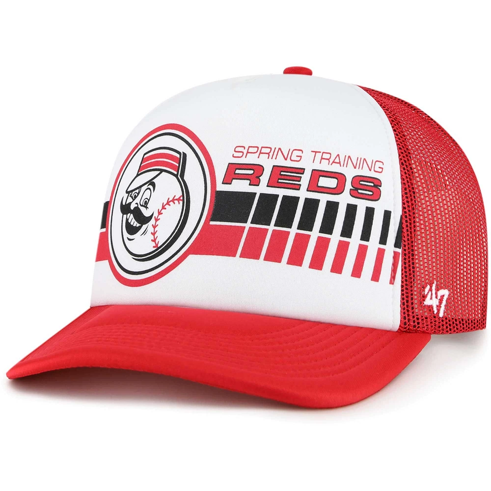 Casquette réglable de camionneur en mousse d'entraînement de printemps '47 blanc/rouge des Cincinnati Reds 2024 pour hommes