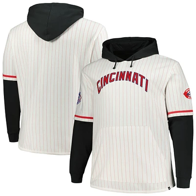 Sweat à capuche '47 White Cincinnati Reds Big & Tall pour hommes, collection double en-tête fines rayures