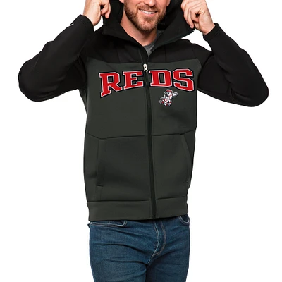 Sweat à capuche zippé intégral Cincinnati Reds noir/anthracite pour homme avec logo Protect Antigua