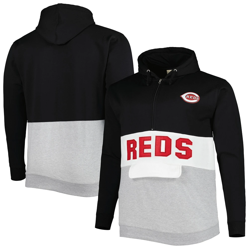 Men's Black/White Cincinnati Reds Big & Tall Fleece Half-Zip Hoodie