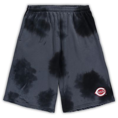 Men's Black Cincinnati Reds Big & Tall Tye Dye Fleece Shorts