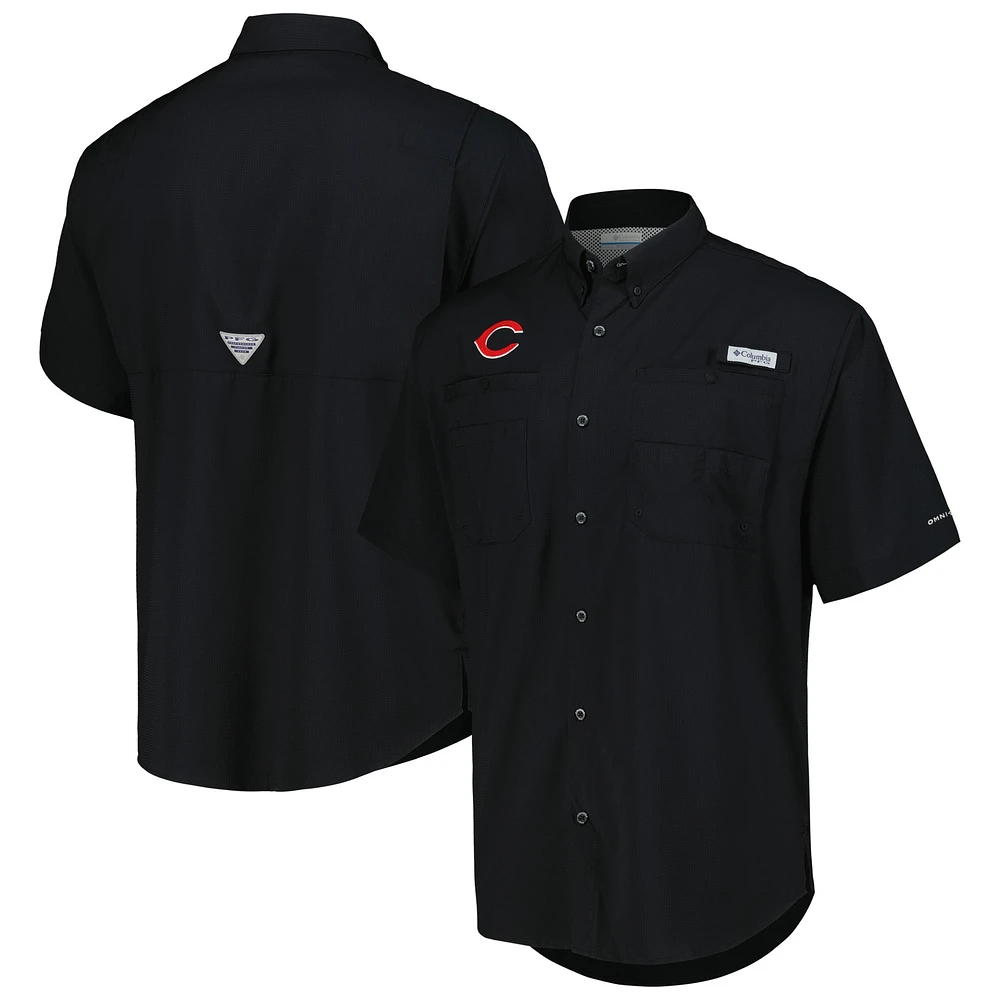 Chemise boutonnée Columbia Black Cincinnati Reds Tamiami Omni-Shade pour hommes