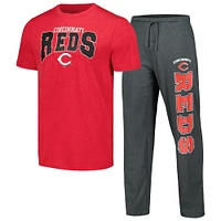 Ensemble de nuit T-shirt et pantalon Concepts Sport Charcoal/Red Cincinnati Reds Meter pour hommes